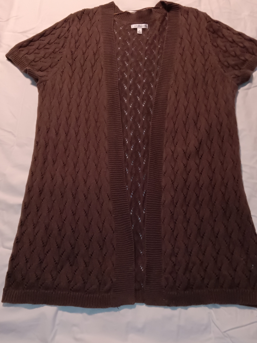 Croft & Barrow Brown Short-Sleeve Open Cable-Knit Cardigan- Size M